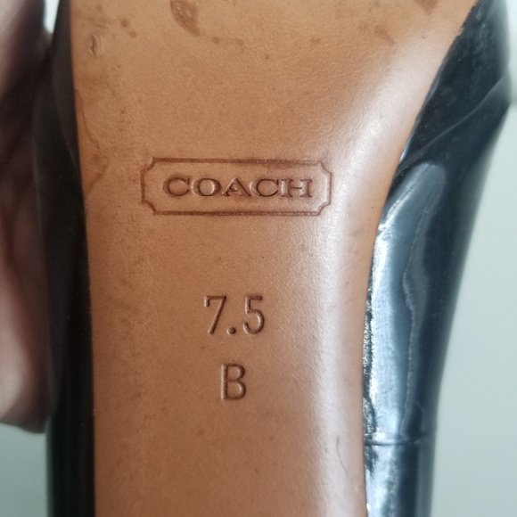 COACH Starla Patent Leather Black High Heels 7.5 B Platform Stiletto Peep Toe - Picture 9 of 9